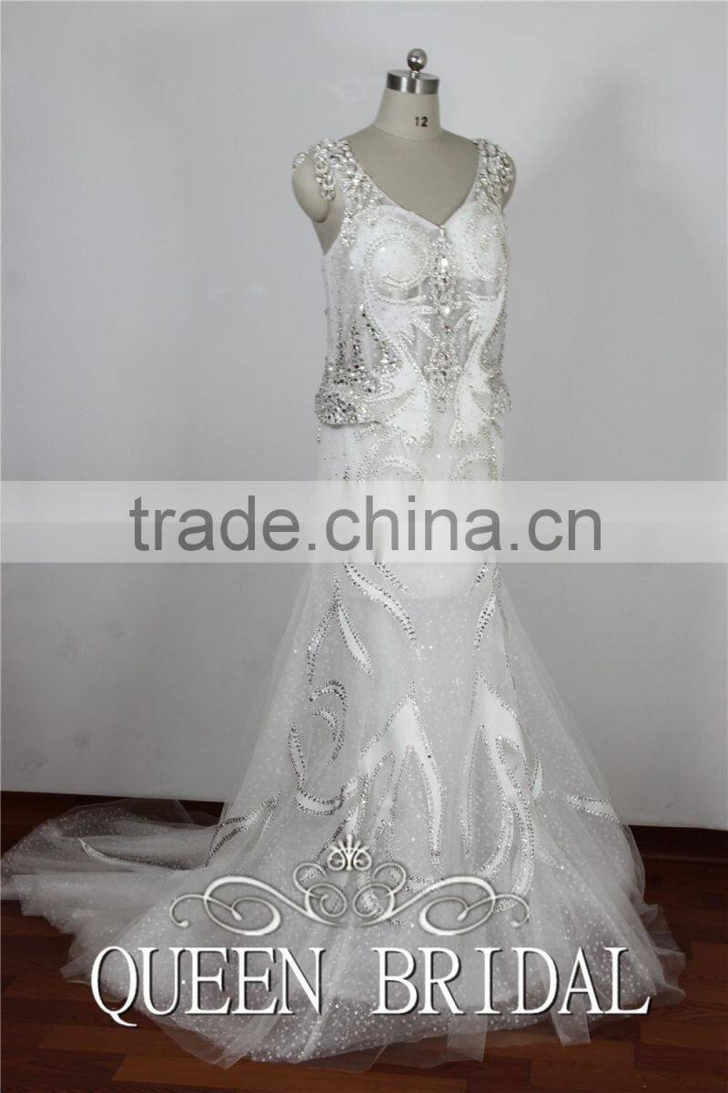 Real Sample Mermaid Heavy Beaded Plus Size Wedding Dress Crystal Embroidery