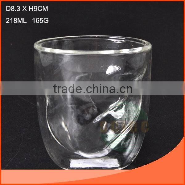 266 ml Double wall glass cup with clear wall outside and green wall inside