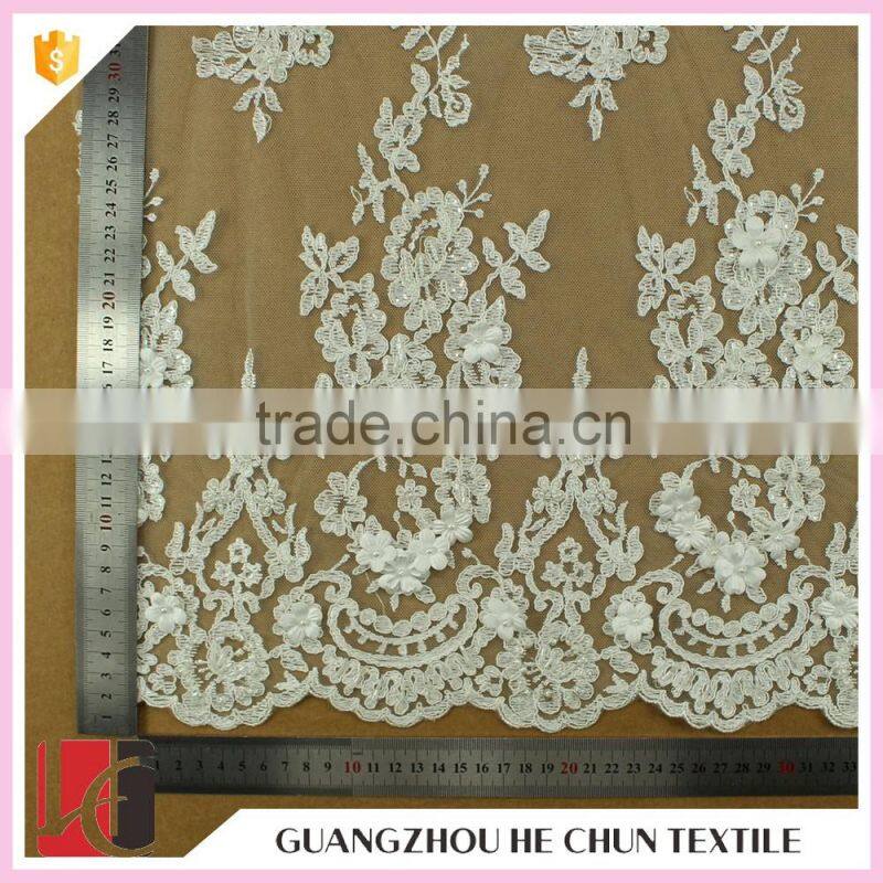 HC-5868-1 Hechun Wedding Dresses Floral Beaded White Organza Bridal Lace Fabric