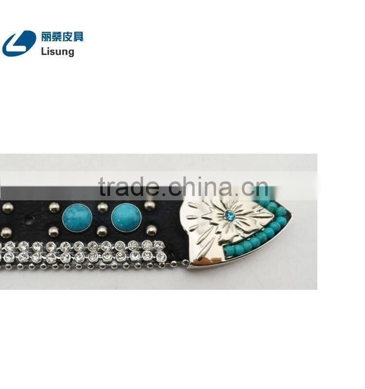 Fashion CowgirL Western Sparkling Turquoise Strass Chain Rhinestone Leather Belt