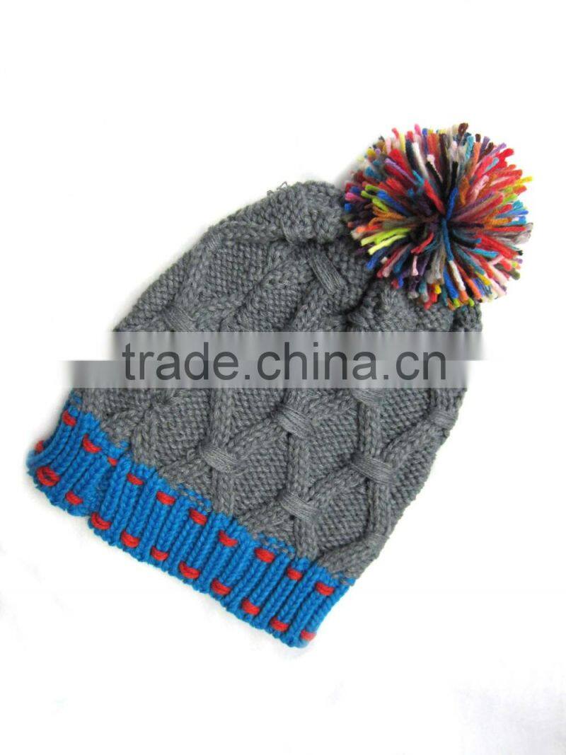 Custom colorful knit pompom beanie hats cheap baby caps and hats