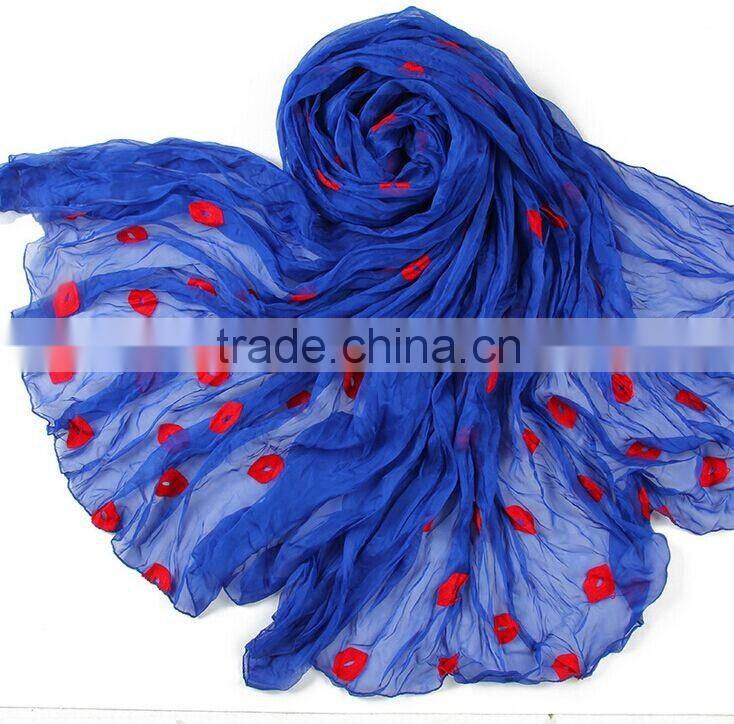 Embroidery lips beach larger size scarf 200*145cm