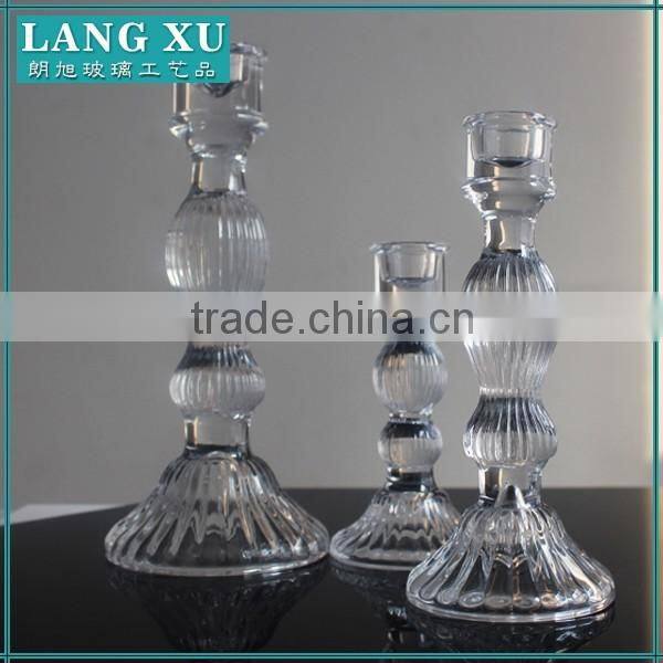 Set of 3 Crystal Taper Tall Glass Candle Holders