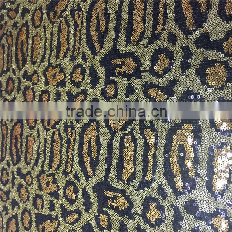 snake embroidered 3mm sequin fabric leopard
