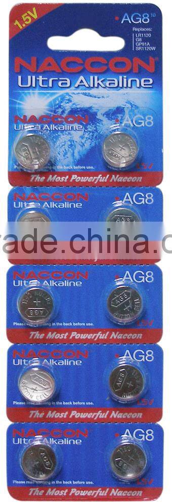 AG8 1.5v 42mAh Alkaline button cell battery ag3