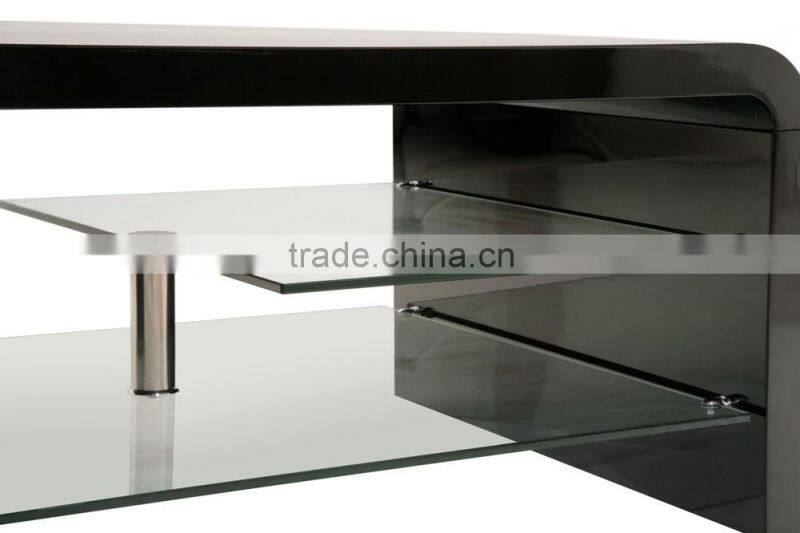 TV-3006 High Gloss Top TV Stand with Clear Glass Shelves