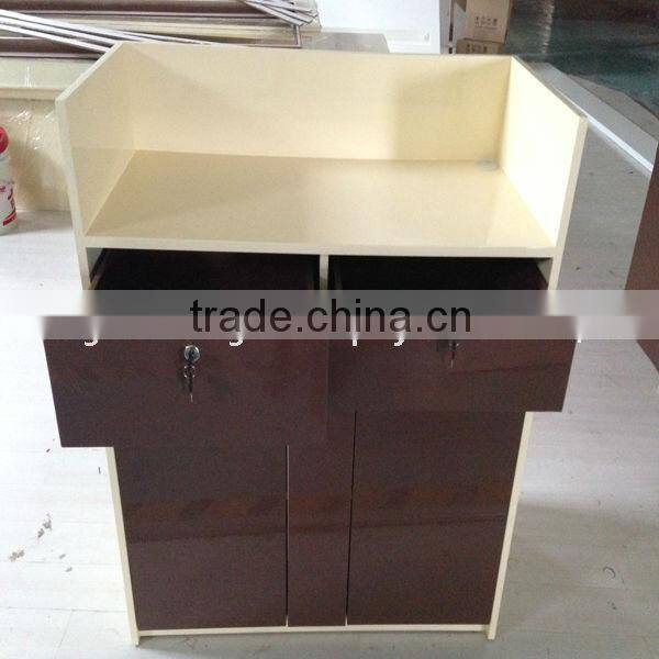 wooden high glossing painting cashier table with lockable drawers