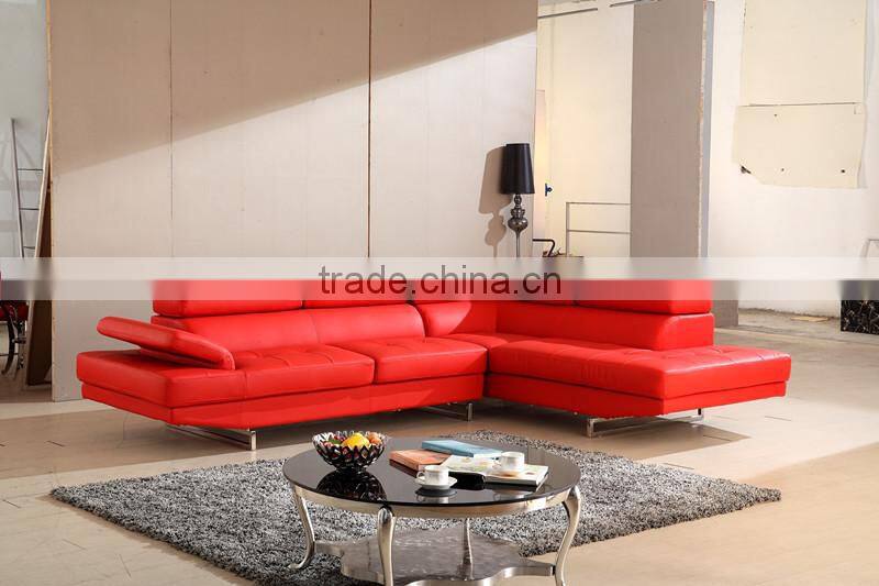 Leisure red leather sofa set with movable headrest