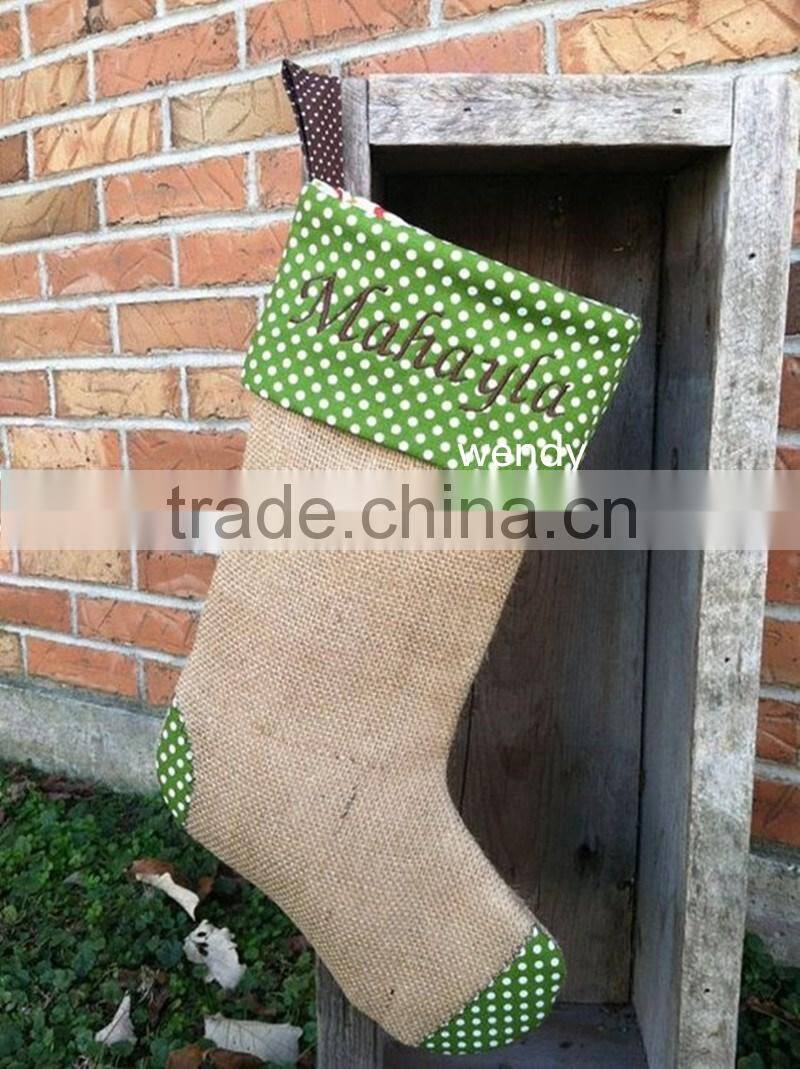 Monogrammed personalized Burlap Christmas Stocking