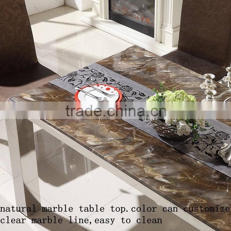 Shunde furniture modern stainless steel 4 seater dining marble table designs