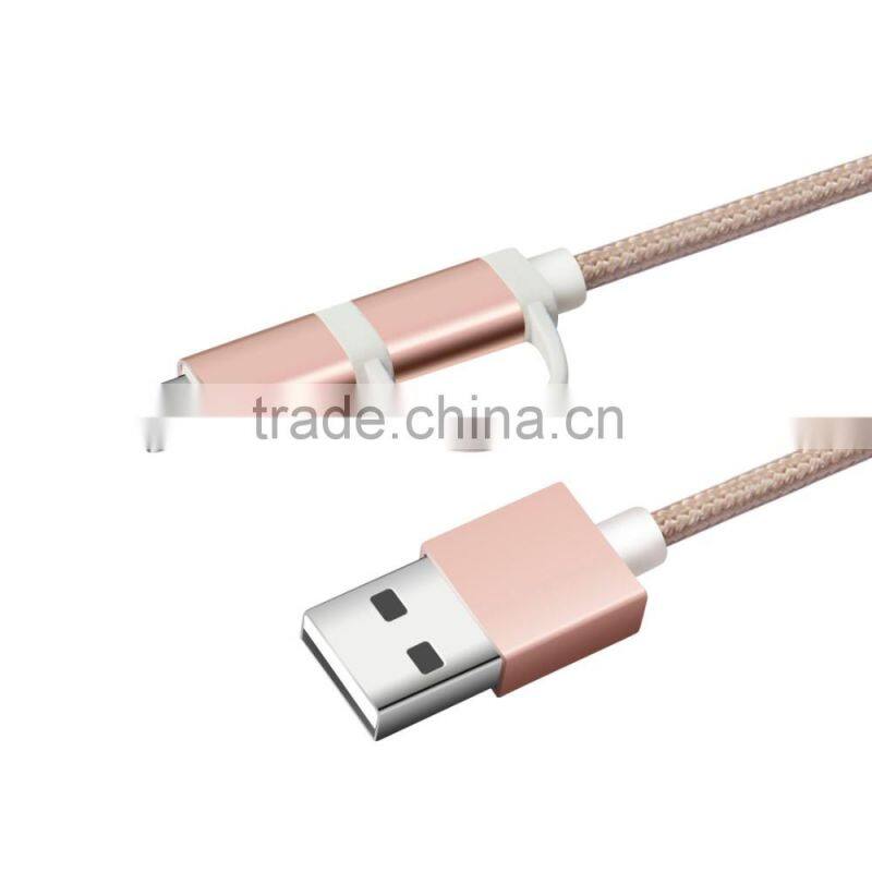 Android Galaxy S7/Edge Rose Gold USB cable, braided metal jacket USB to 8pin for iPhone 6s, for iPad Air 2 mini iPad Pro