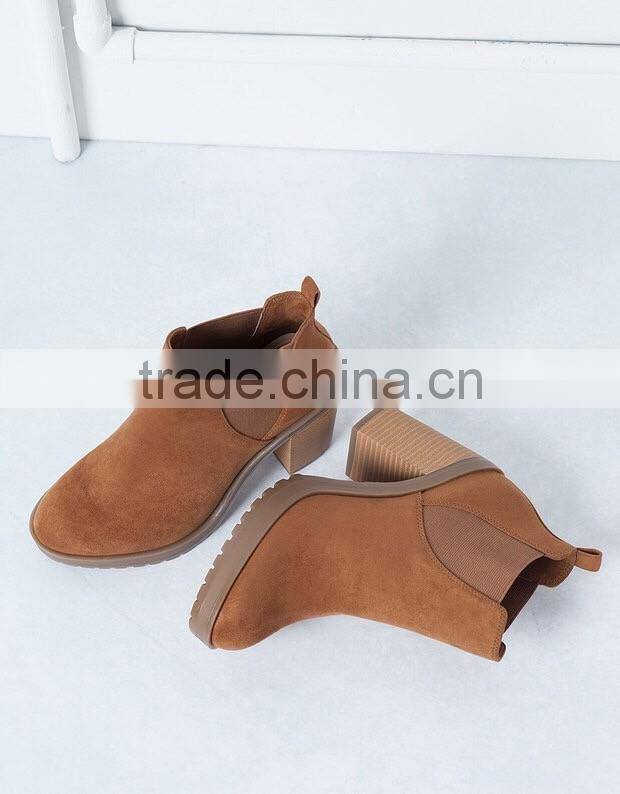 2016 high quality side gussets decorated camel microsuede upper TPR outsole women high heel boots shoes