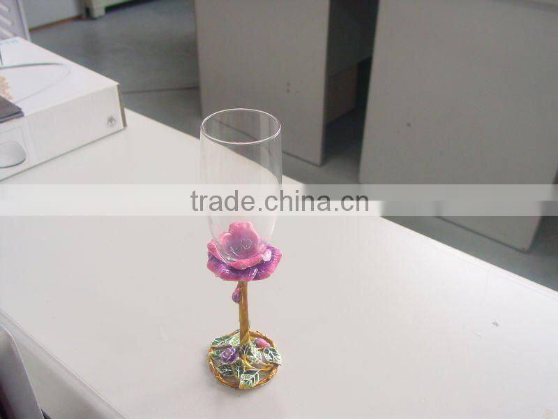 rose design pewter craft wedding champagne flute