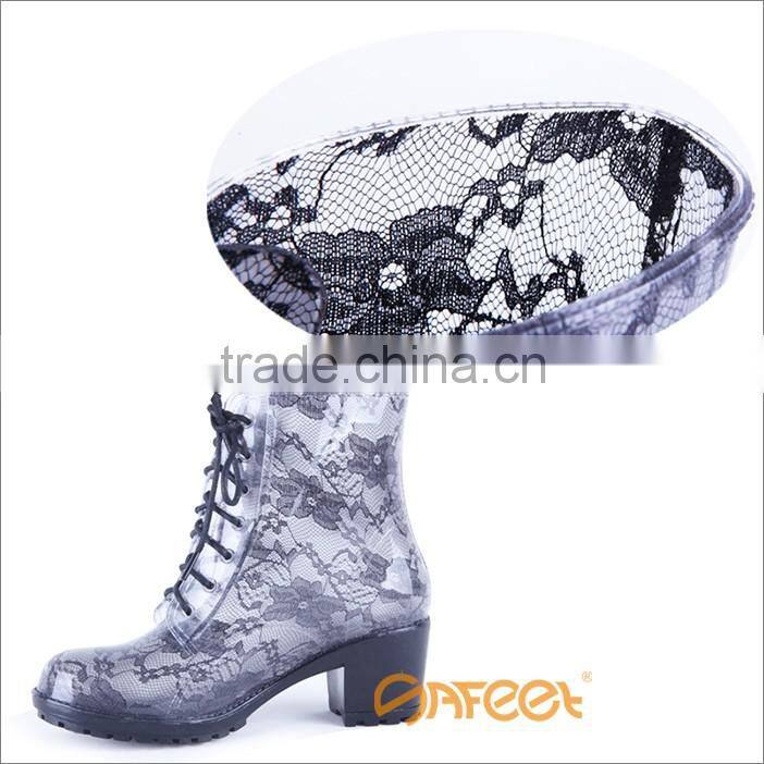 Lace PVC rain boots ladies wellington boots horse rain boots manufacturer SA-9319