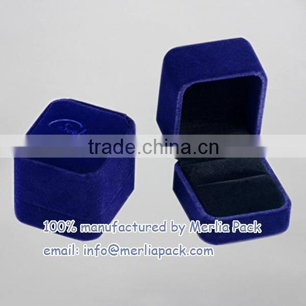 14K Gold Plated Ring Packging Box With Blue White Rhinestones Boxes
