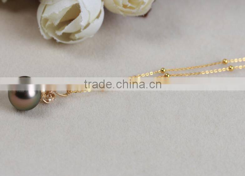 AAA 11-12mm 18k gold black perfect round tahiti pearl pendant