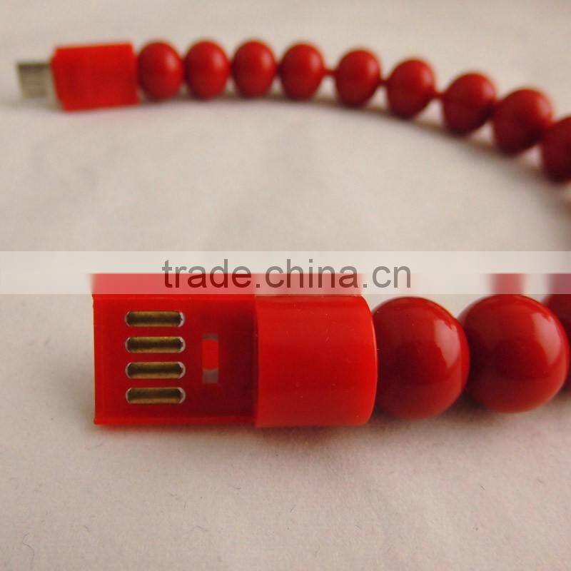 New Fashion Design Colored Beads USB Cable For Iphone For Samsung