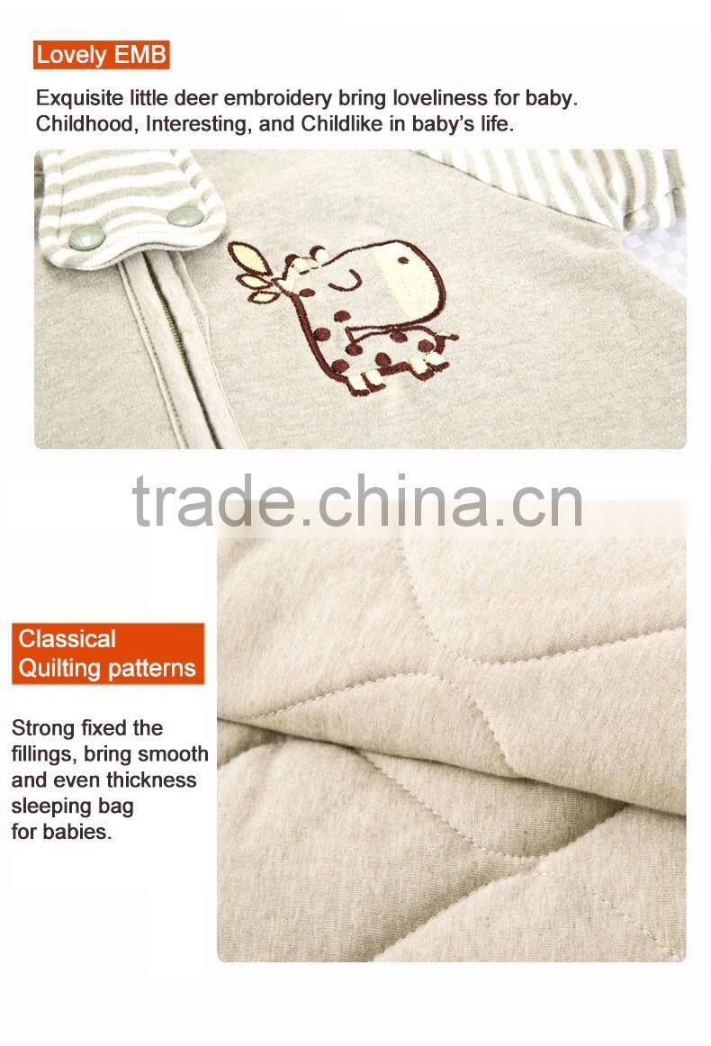 GOTS organic 100% cotton infant baby kids foot sleeping bag with Detachable sleeves for all Seasons