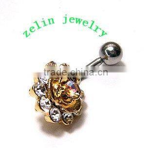 Purple Fancy Heart Flower Belly Ring Body Jewelry Navel Jewelry