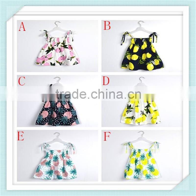 New Summer Baby Girl's Dress Fashion Print Fruit Lemon Pineapple Design Kids Dresses Child Clothing