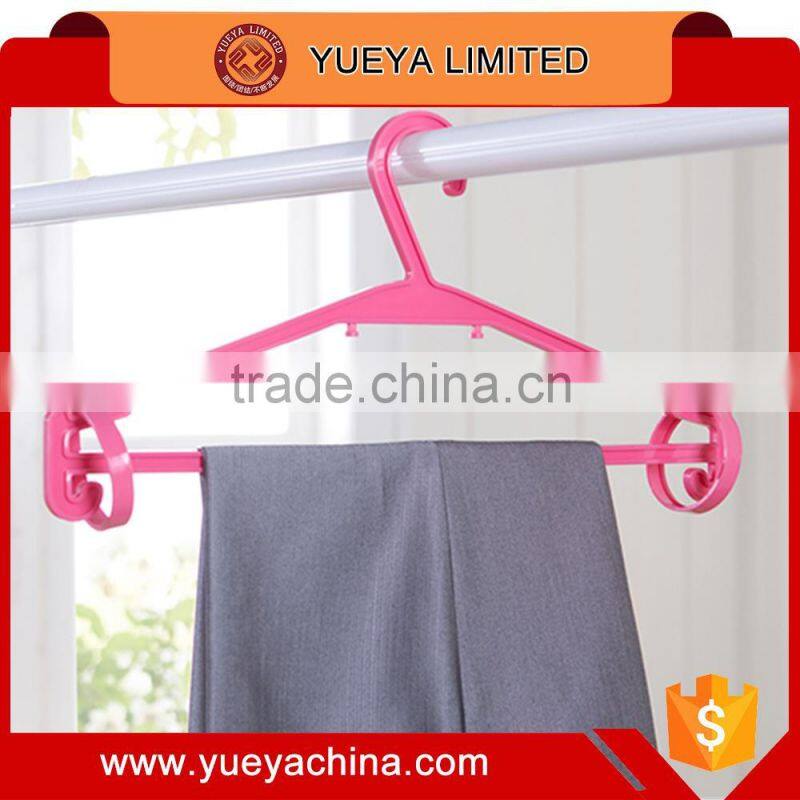 multifunction plastic anti-slip laundry hanger with two circle racks-pink