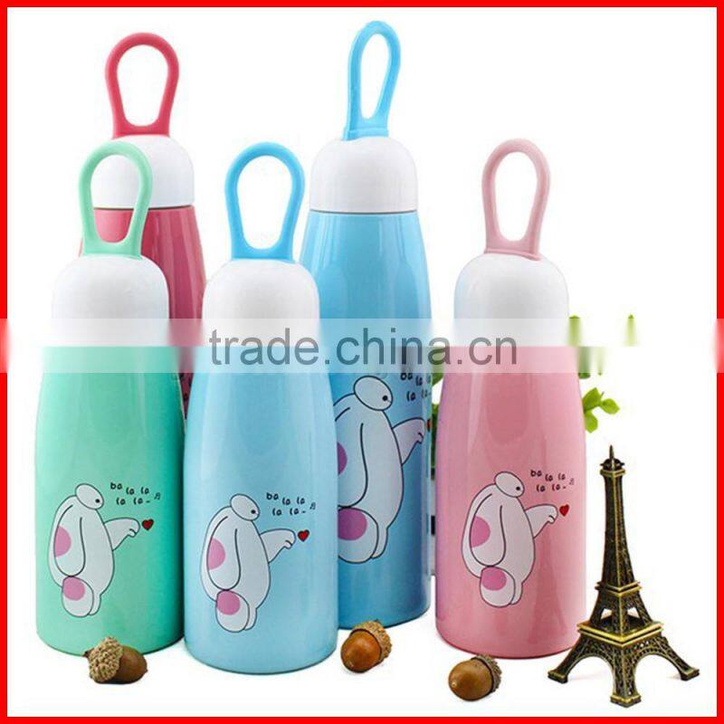Wholesale double layers stainless steel 201 vacuum insulation flask creative hang rop kids pot-bellied cup children's cup
