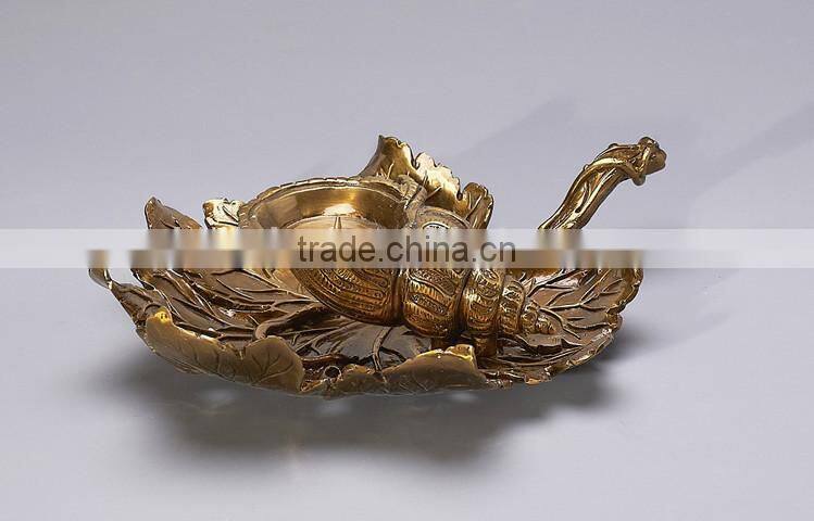 Antique Brass Round Cupcake Tray With Crackle Glass Cover, Ornamental Bronze Casting Dessert Tray holder For Tableware