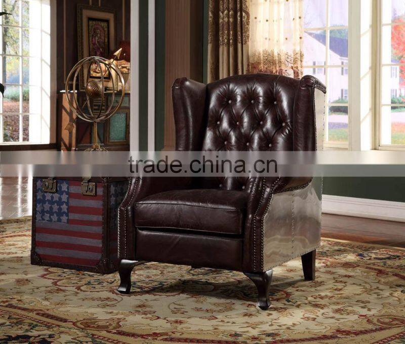 Traditional American Replica Chesterfield Genuine Leather Sofa With Cushion