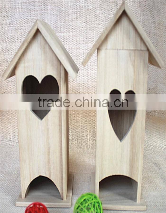 Handmade crafts wood room toy wooden bird nest packaging sticky window wood toys with heartshapeed window