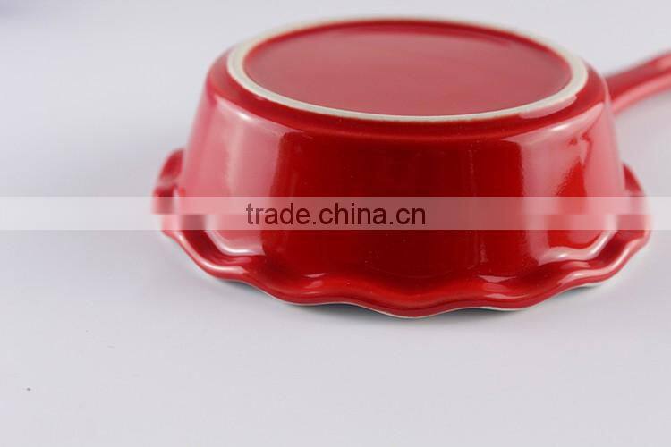 China suppliers kitchen cookware ceramic baking pans with red handle