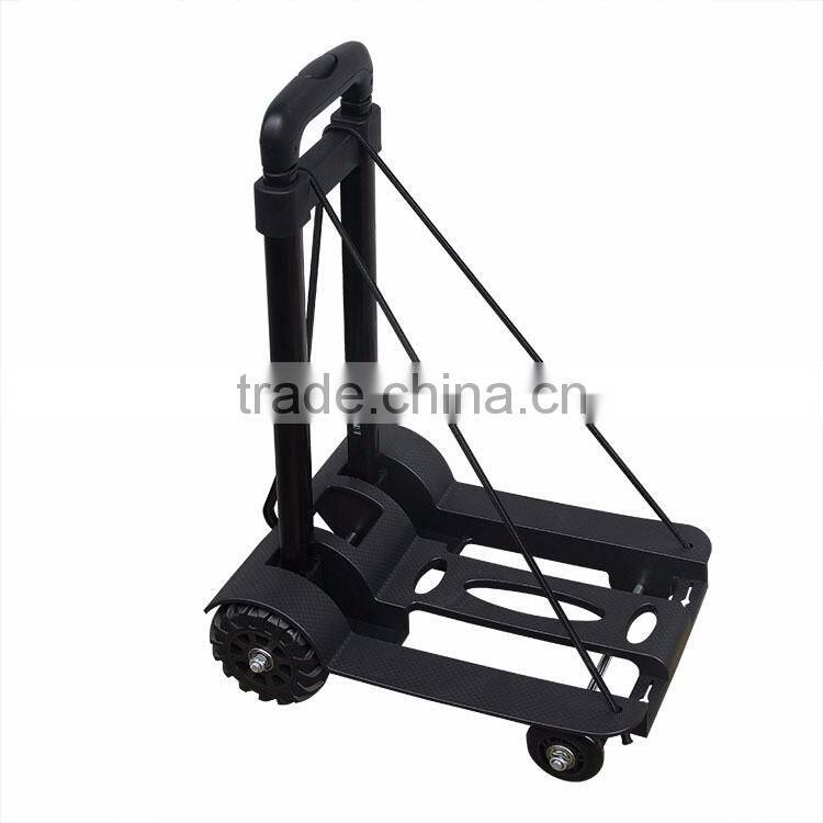 Mini Folding Shopping Cart with 2 Wheels/Lightweight Black Iron Alloy Folding Luggage Cart/ Portable Hand Trolley