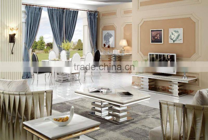 luxury modern stainless steel dining table and chairs AH066
