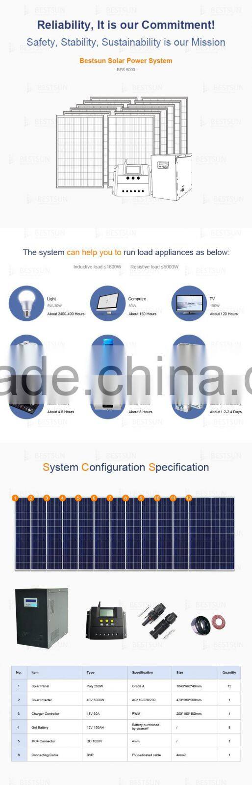 BESTSUN 10000w High Efficeiency and Lowest Price Poly 260 watt solar panel 10000 watt solar panel system