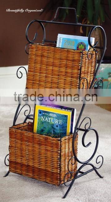 2 Tier Scroll design magazine storage wicker rack or magazine Holder