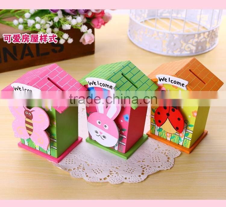colorful cartoon kids gifts wooden money box,saving box