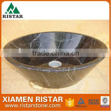 Cheap round black marble stone bathroom basins and stone sinks RST-RB090