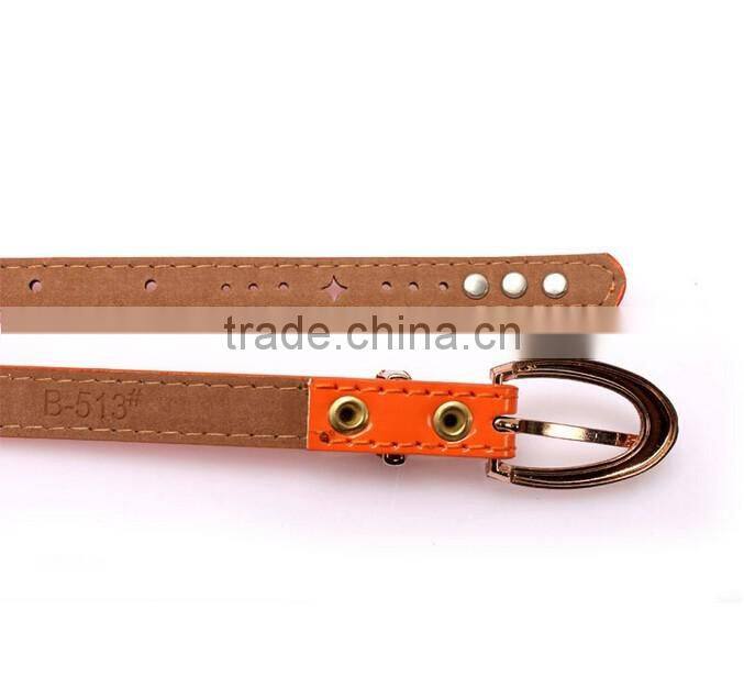 Fashion rhinestone decorated pin buckle sex girl thin orange PU waist belt