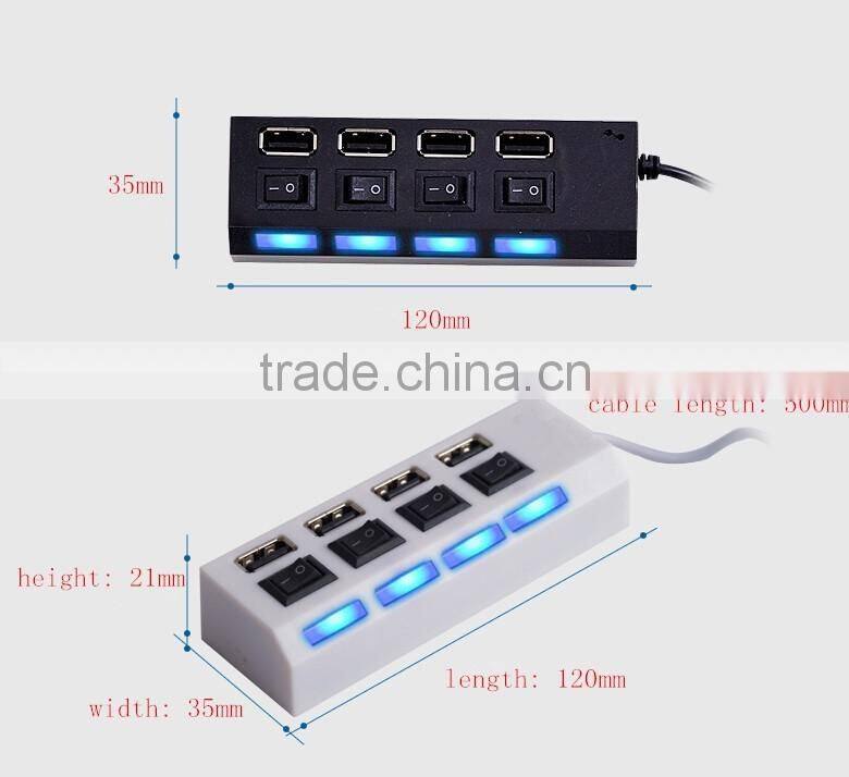 2016 new arrival USB 2.0 high speed 4 in 1 HUB with blue LED for power
