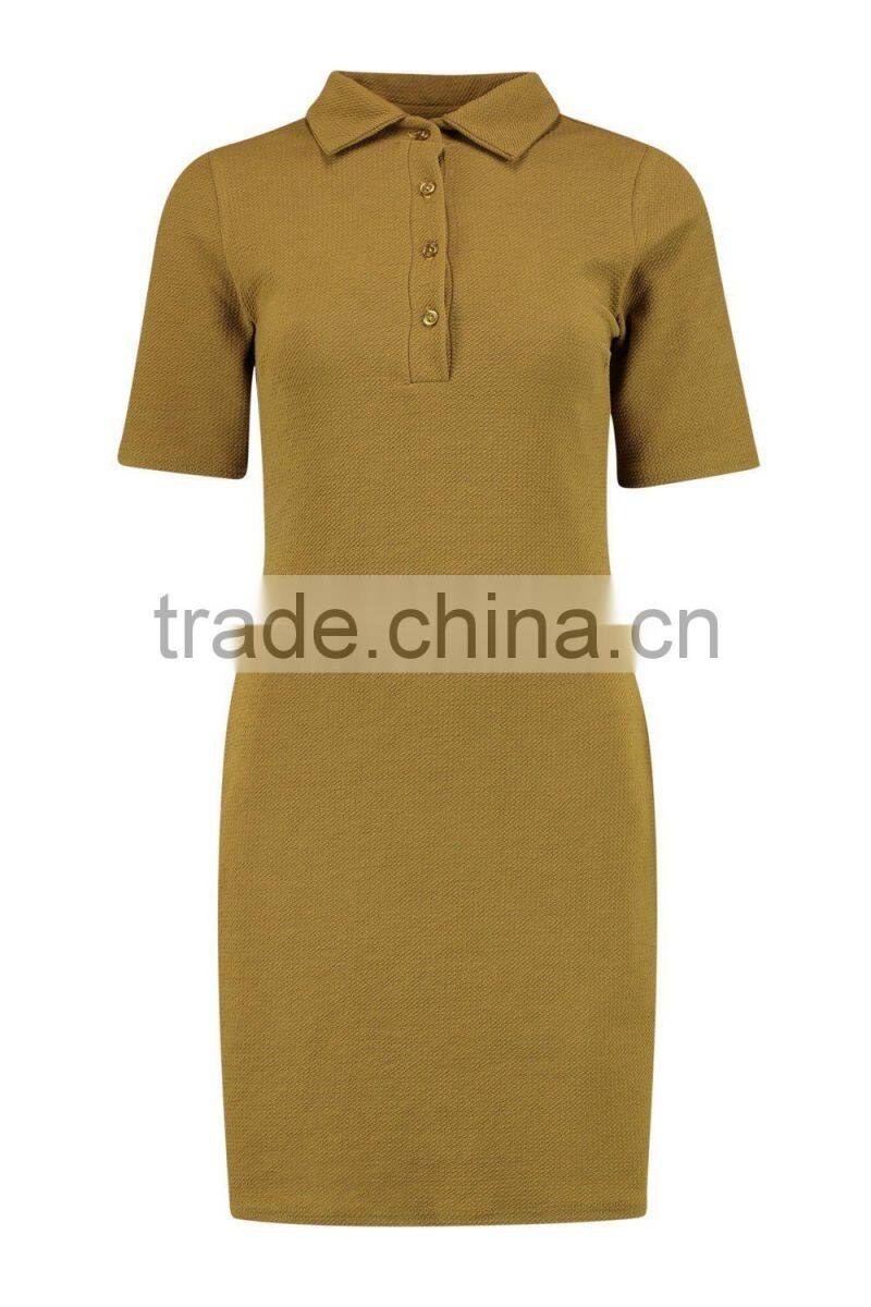 Breathable pique girls' solid color cotton polo shirt dress