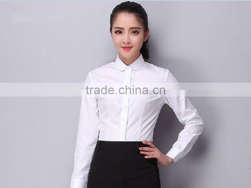 2015 wholesale mandarin collar ladies office white shirt
