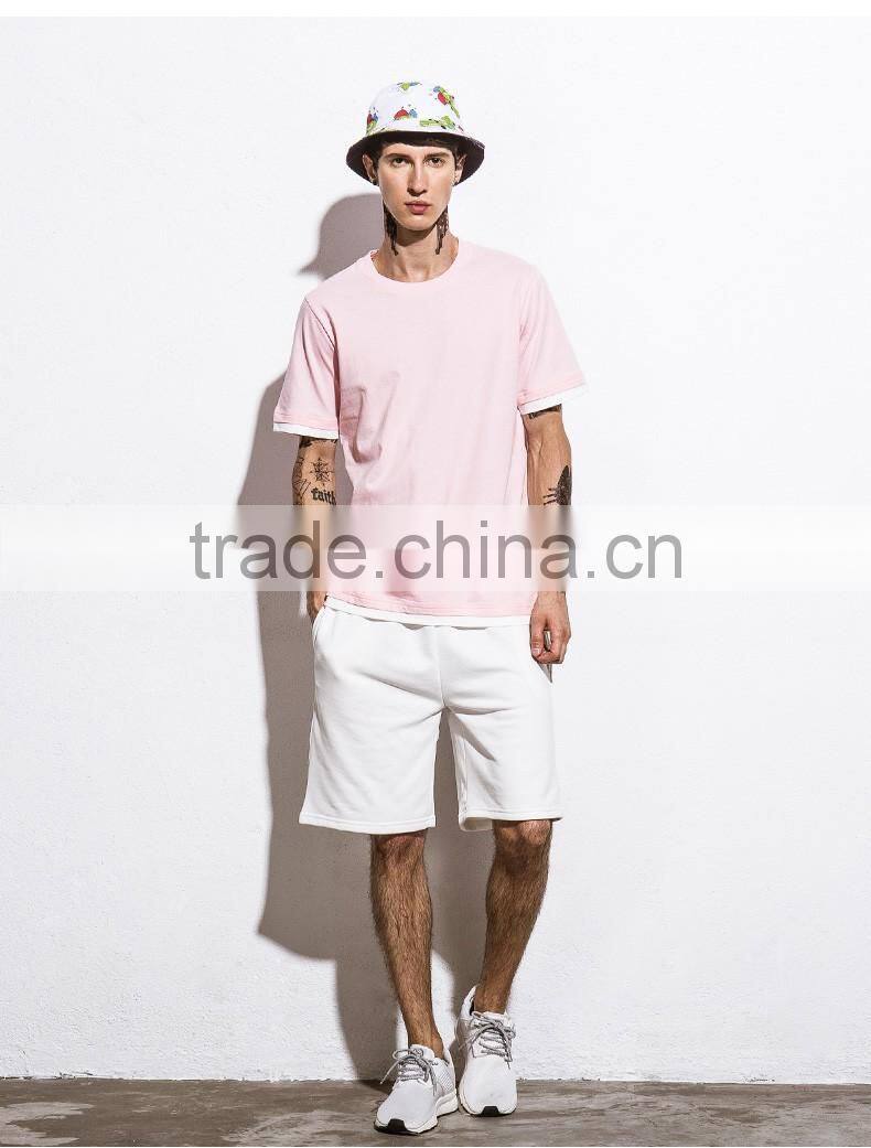 SZXX T371 High Quality Colored Cotton Pink O-neck T-shirt Mens