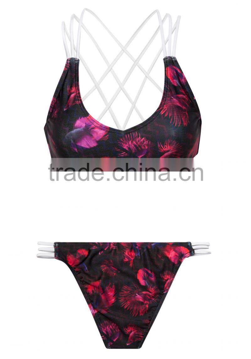ladies fashion print and cross strap bikini-3