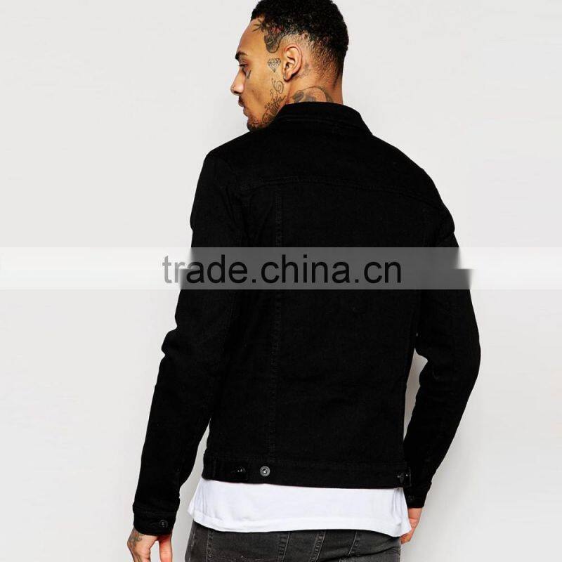 high quality two pocket denim wholesale custom black jacket