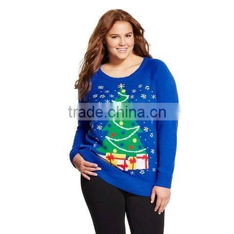 2016 New latest wooden Christmas tree plus size Christmas Sweater Blue Awarke