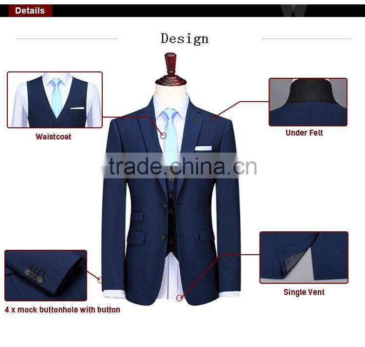 Custom Made Latest Design Basic Standard 2 Button 3 Piece Coat Pant Men Suit