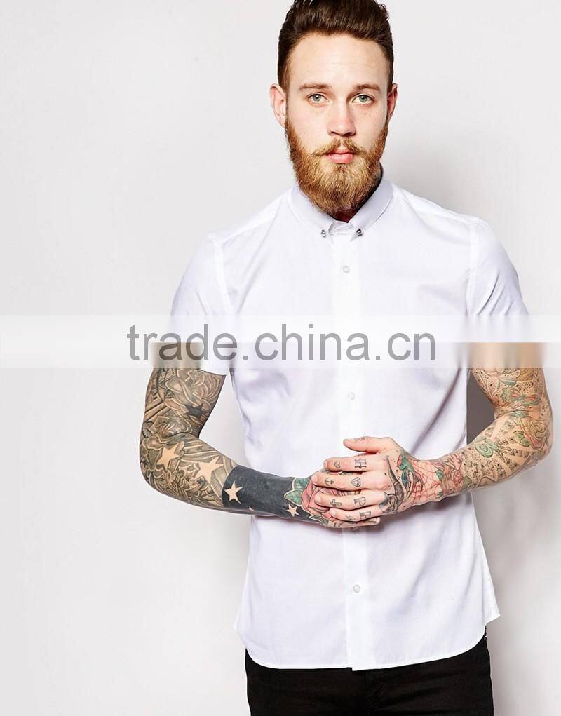 short sleeve mens cotton satin busines shirt