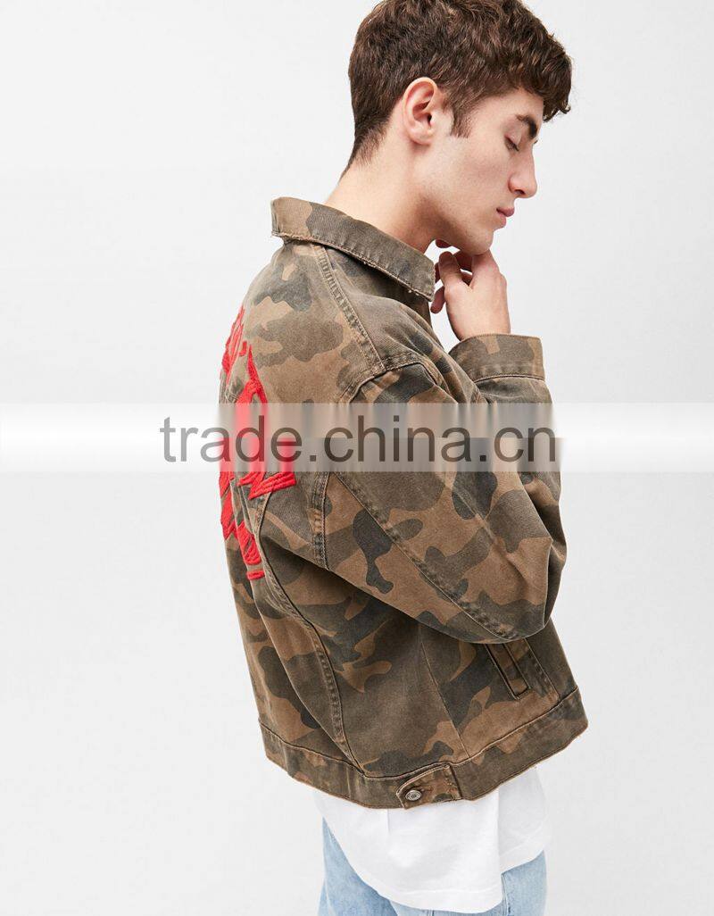 2017 custom men camo motorcycle jacket with embroidery