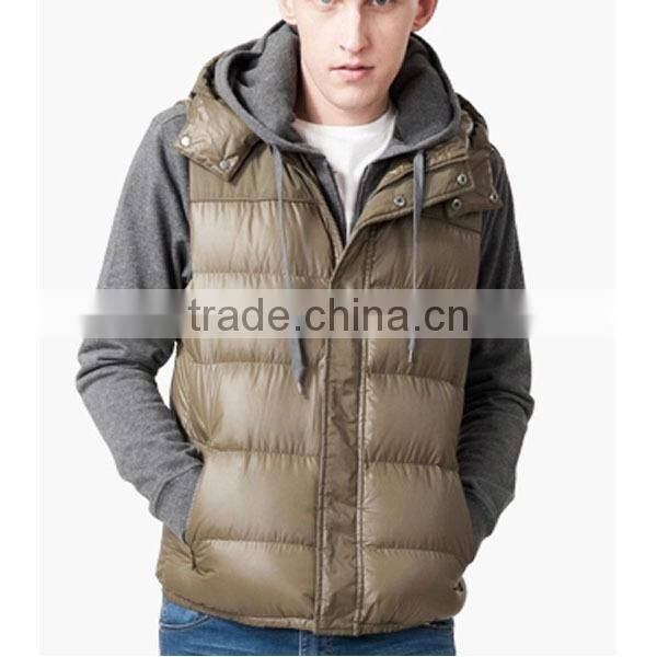 2015 New Fashion Man Outdoor Portable Down Vest With Hoodie