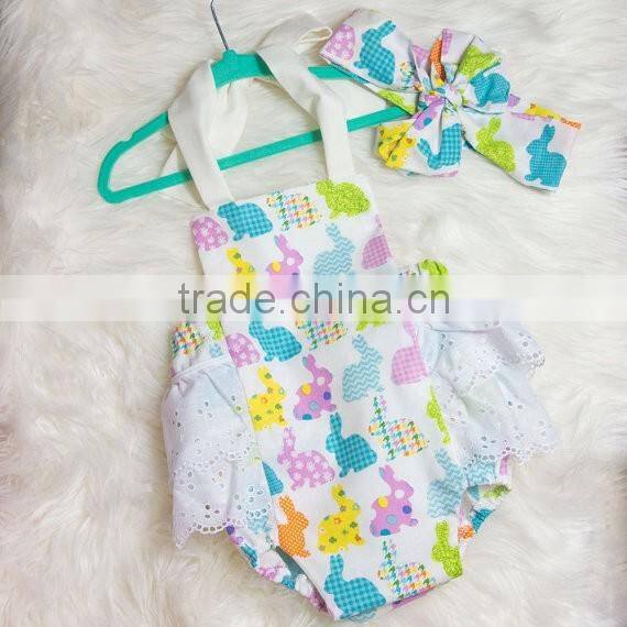 Easter Bunny Ruffle Romper Baby Girls Lace Boho Clothing Infant Toddlers Rabbit Romper