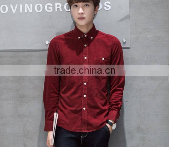 2016 Autumn New Arrival 100% polyester corduroy Fashion Long sleeve mens dress shirts